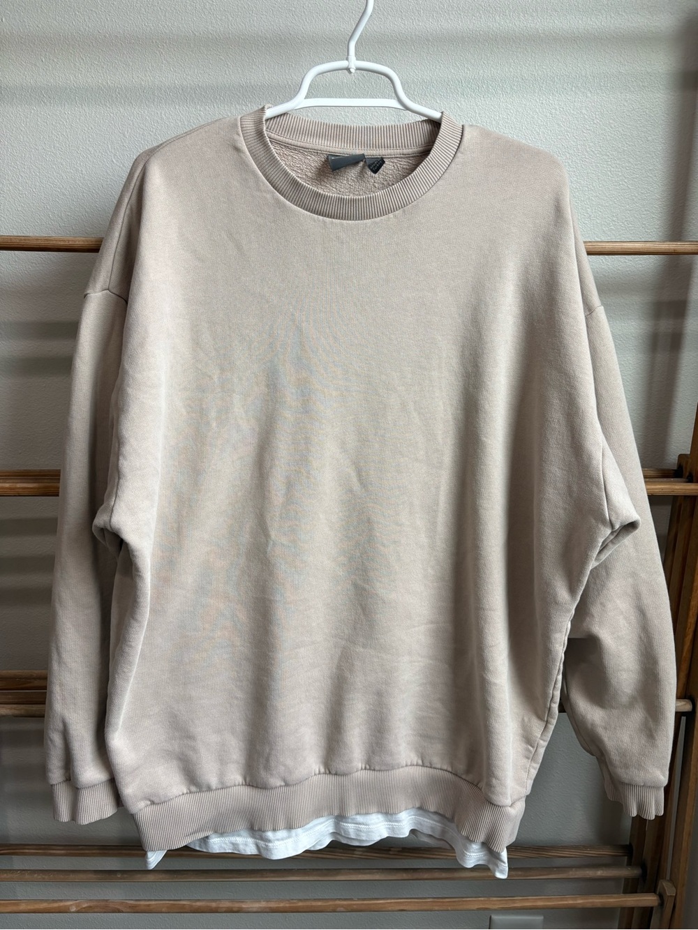 ASOS DESIGN Oversized Layered Sweatshirt with Built-in Shirt - Beige - Large - Picture 1 of 8